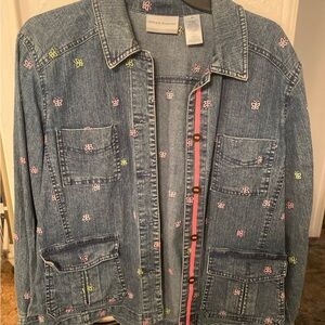 Alfred Dunner Floral Embroidered Denim Jacket